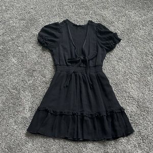 Black puff sleeve mini dress